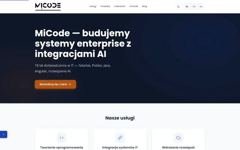 Widok strony internetowej firmy MICODE sp. z o.o.