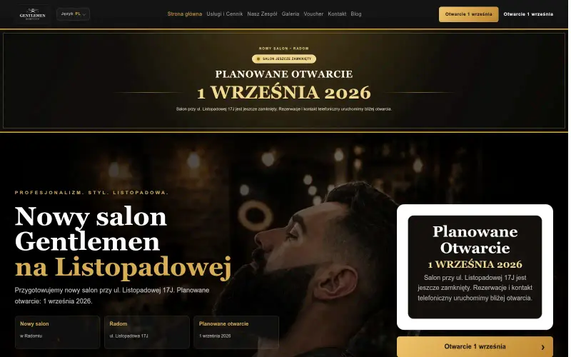 Strona firmy Gentlemen Barber Shop Listopadowa