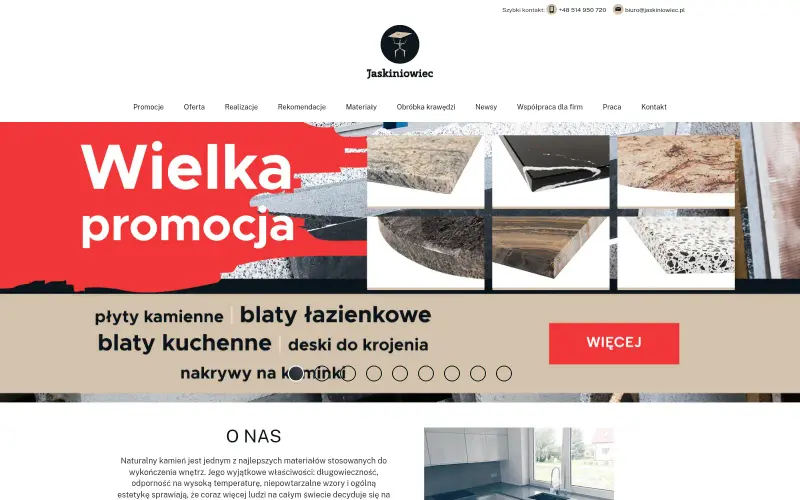 Widok strony internetowej firmy Jaskiniowiec
