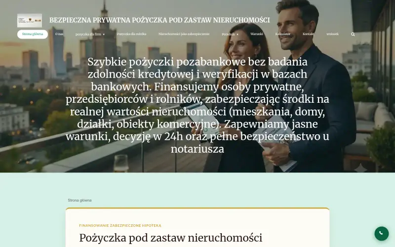 Widok strony internetowej firmy Stay Safe Sound – Bezpieczne Finansowanie pod Zastaw Nieruchomości
