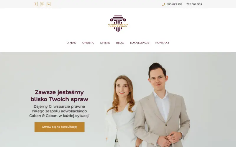 Widok strony internetowej firmy Kancelarie Adwokackie Caban & Caban