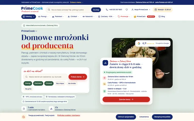 Widok strony internetowej firmy PrimeCook