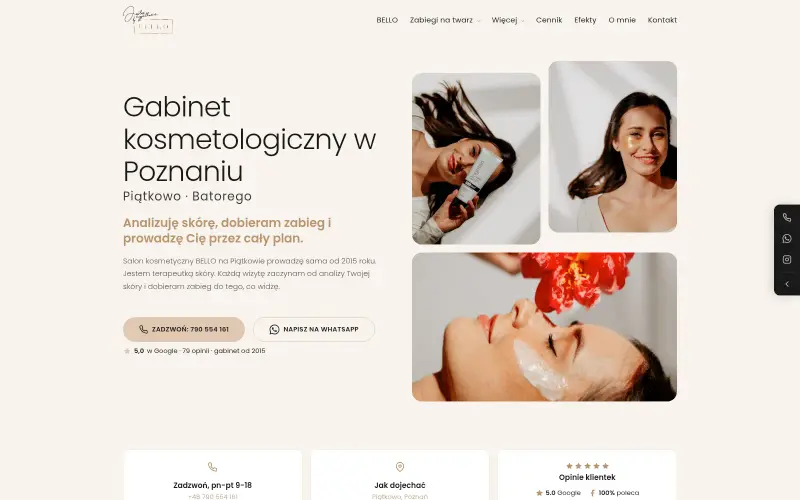 Widok strony internetowej firmy Salon Urody Bello
