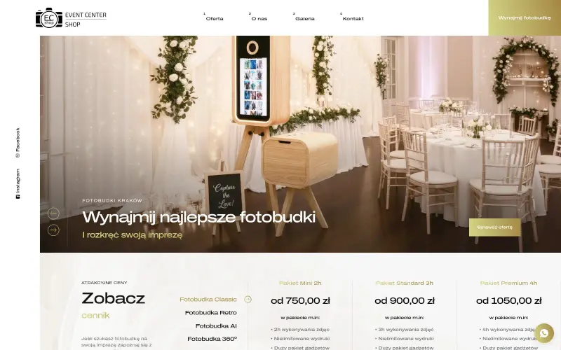 Widok strony internetowej firmy Event Center Shop
