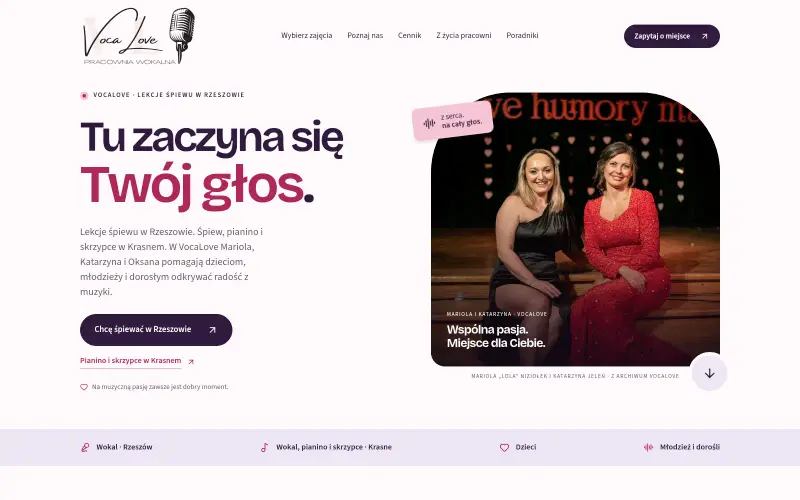 Widok strony internetowej firmy Pracownia Vocalove