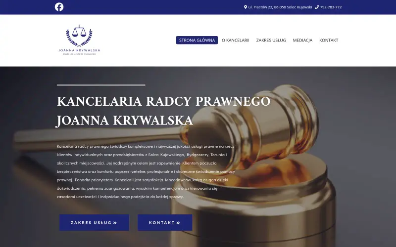 Widok strony internetowej firmy Kancelaria Radcy Prawnego Joanna Krywalska