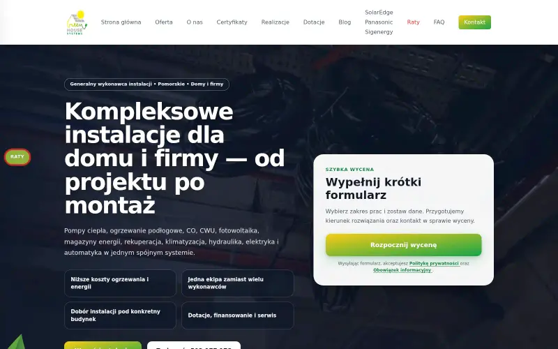 Widok strony internetowej firmy Green House Systems
