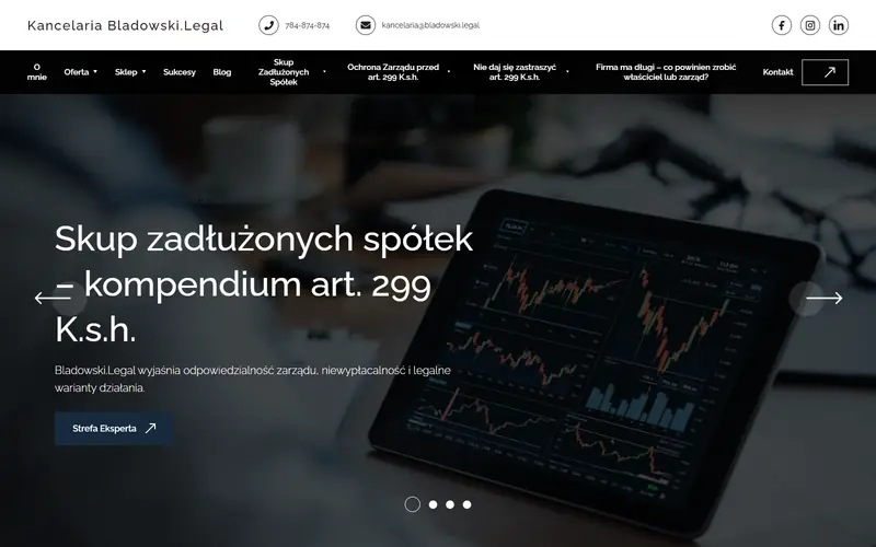 Widok strony internetowej firmy Bladowski.Legal spółka jawna