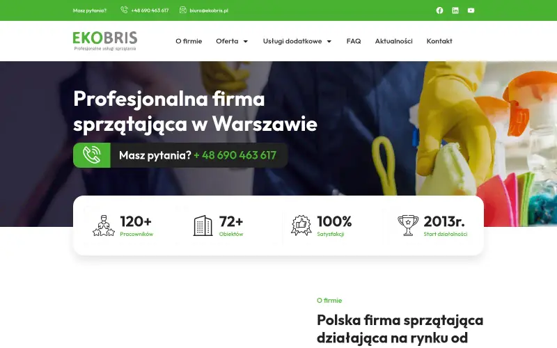 Widok strony internetowej firmy Firma sprzątając EKOBRIS - Sprzątanie biur