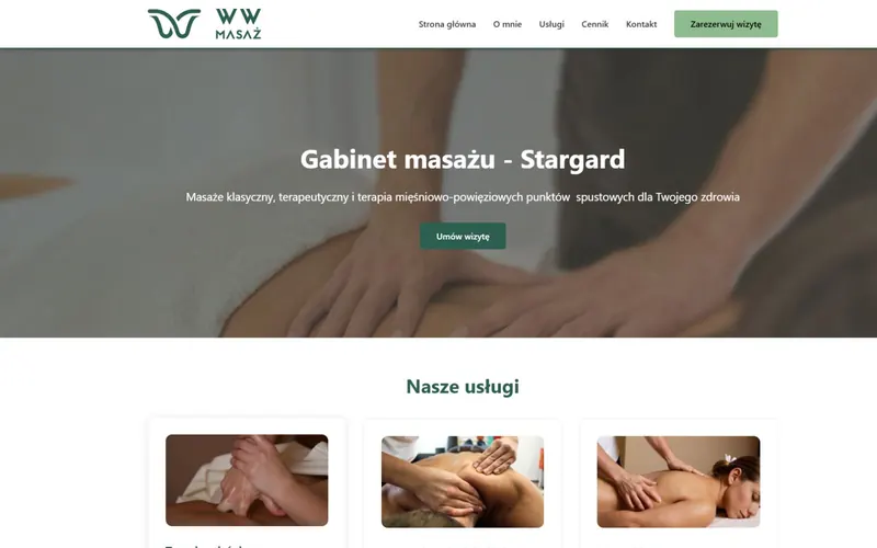 Widok strony internetowej firmy WW Masaż - Gabinet Masażu Stargard - Wojciech Wieczorek