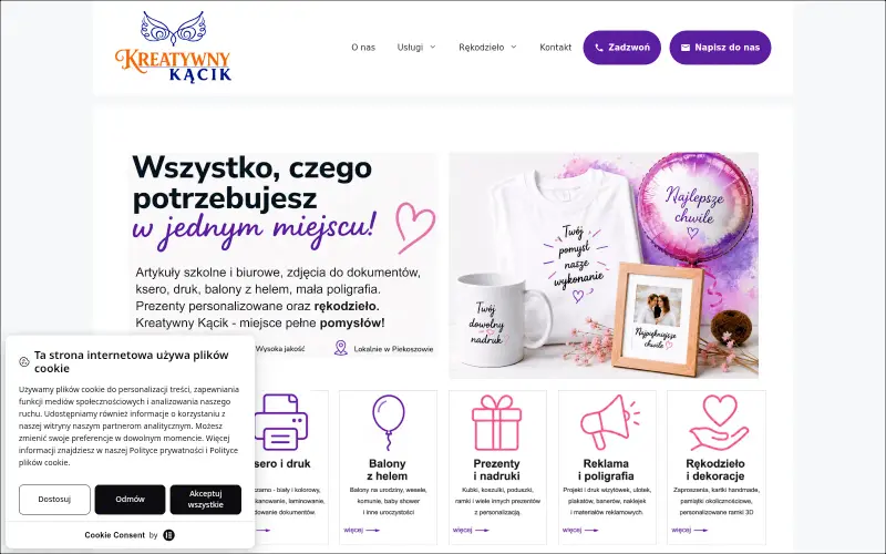 Widok strony internetowej firmy Kreatywny Kącik