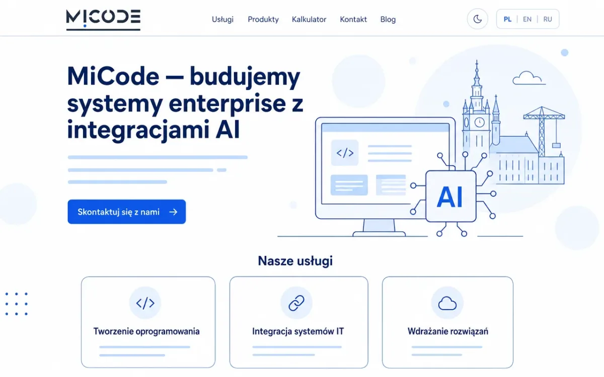 Widok strony internetowej firmy MICODE sp. z o.o.