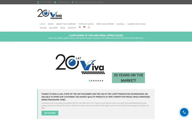 Widok strony internetowej firmy Viva zip sp. z o.o.