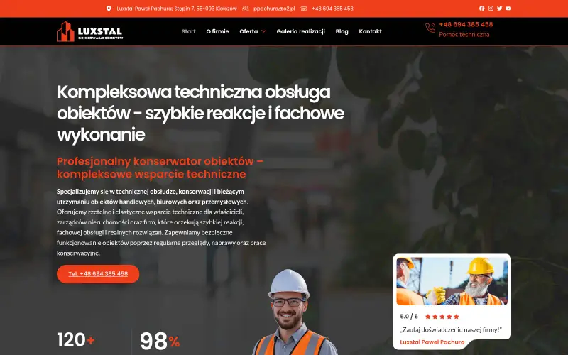 Widok strony internetowej firmy Luxstal – Techniczna Obsługa Obiektów