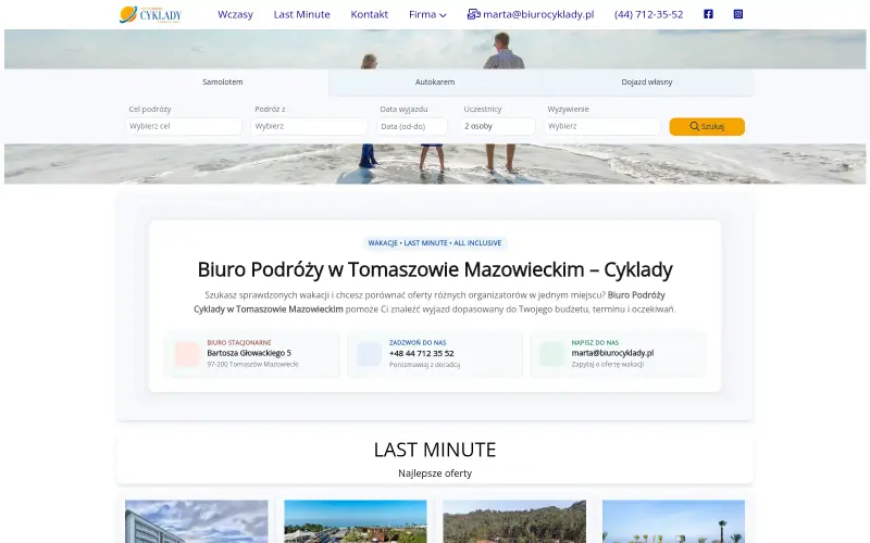 Widok strony internetowej firmy Cyklady - Biuro Podróży
