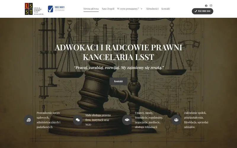 Widok strony internetowej firmy Kancelaria Prawa Gospodarczego LSST Warszawa – Legal & Strategic Support Team
