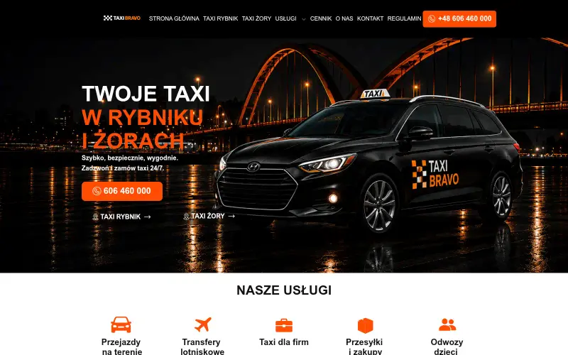 Widok strony internetowej firmy Taxi Bravo Rybnik